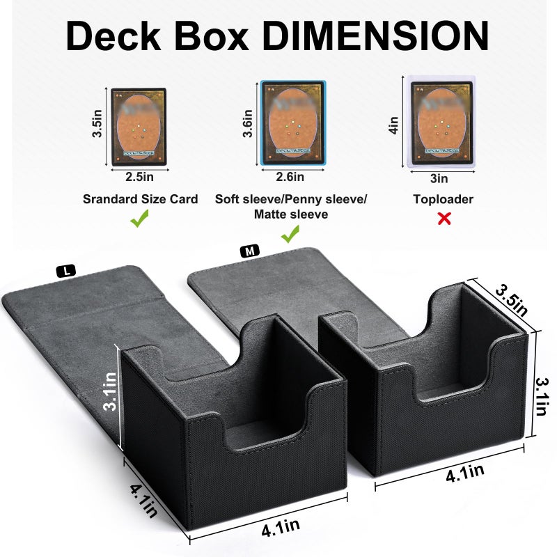 ZLCA Card Deck Box for Trading Cards  MTG Commander Deck Box Holds 120+ Single Sleeved Cards  Leather Magnetic Card Storage Box Fits for TCG CCG Magic Cards (Black) - Image 3